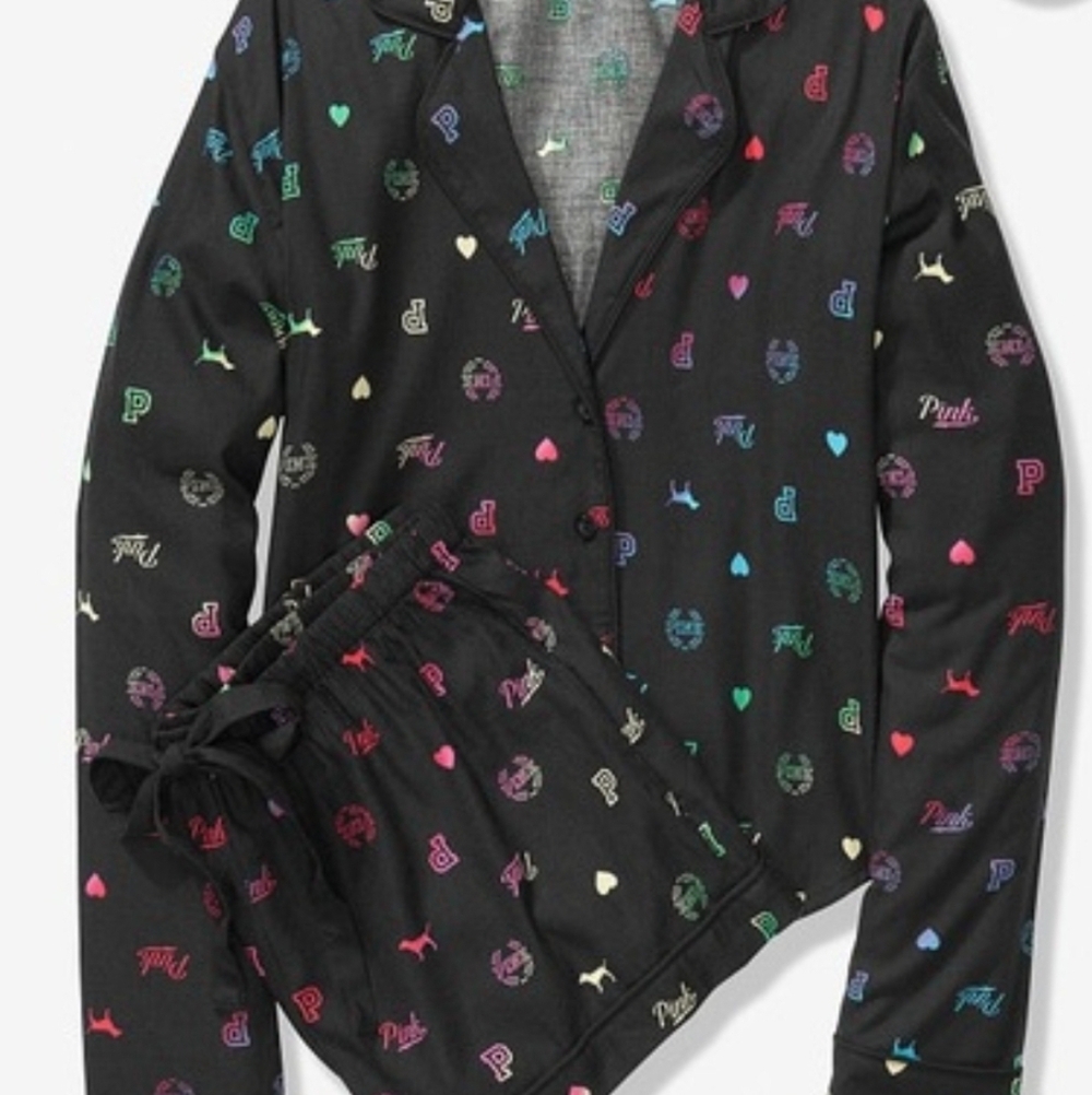 Victoria's Secret Pink Ombre Logo Cotton Pajamas Set
